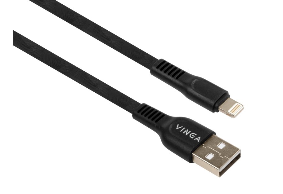 Data cable USB 2.0 AM to Lightning 1.0m flat art TPE back Vinga (VCPDCLFTPE1BK)