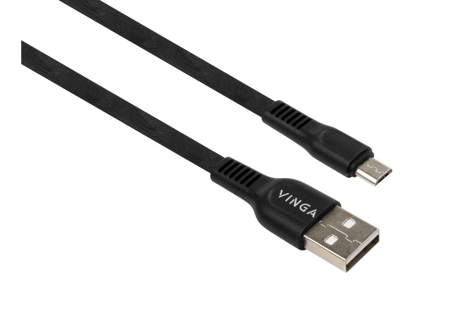 Data cable USB 2.0 AM to Micro 5P 1.0m flat art TPE back Vinga (VCPDCMFTPE1BK)
