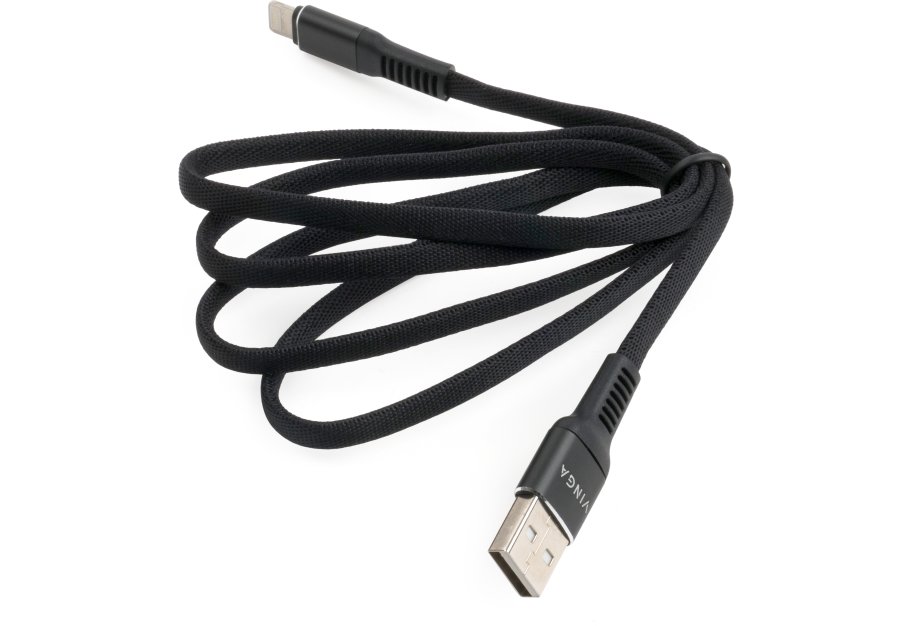 Дата кабель USB 2.0 AM to Lightning 1.0m flat nylon black Vinga (VCPDCLFNB1BK)