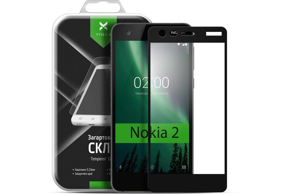 Скло захисне Vinga для Nokia 2 Black (VTPGS-N2B)