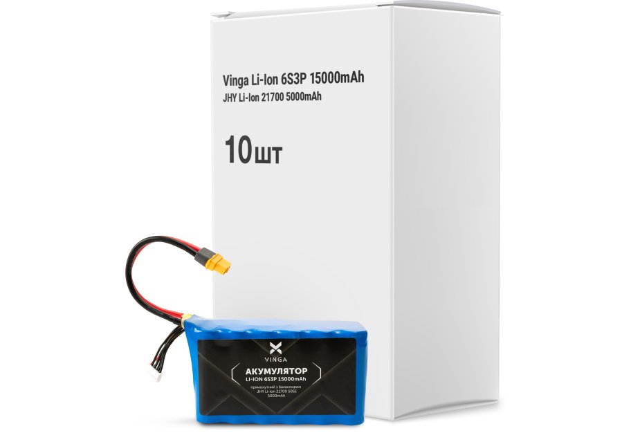 Акумуляторний блок Vinga Li-Ion 6S3P 15000mAh коробка 10 шт (JHY Li-Ion 21700 5000mAh) (V6S3P-10PCS-15000MAH)