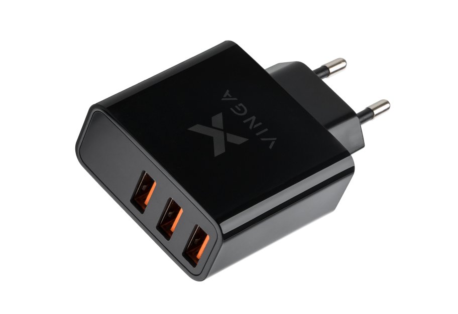 Зарядний пристрій Vinga 3 Port Display Wall Charger 17W Max (VWCAAADBK)