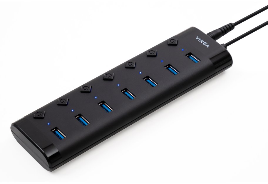 Hub Vinga USB3.0 to 7*USB3.0 1m cable with Switch and Power Adapter (VHA3A7B)