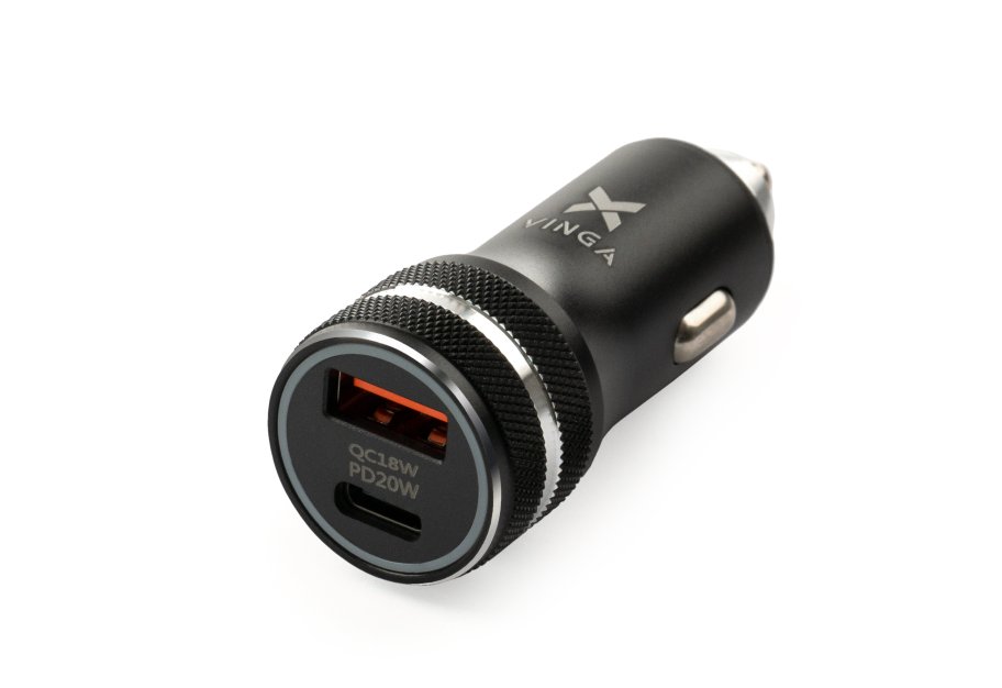Зарядний пристрій Vinga QC3.0 + PD Quick Car Charger aluminium 36W Max black (VCCQPAC)
