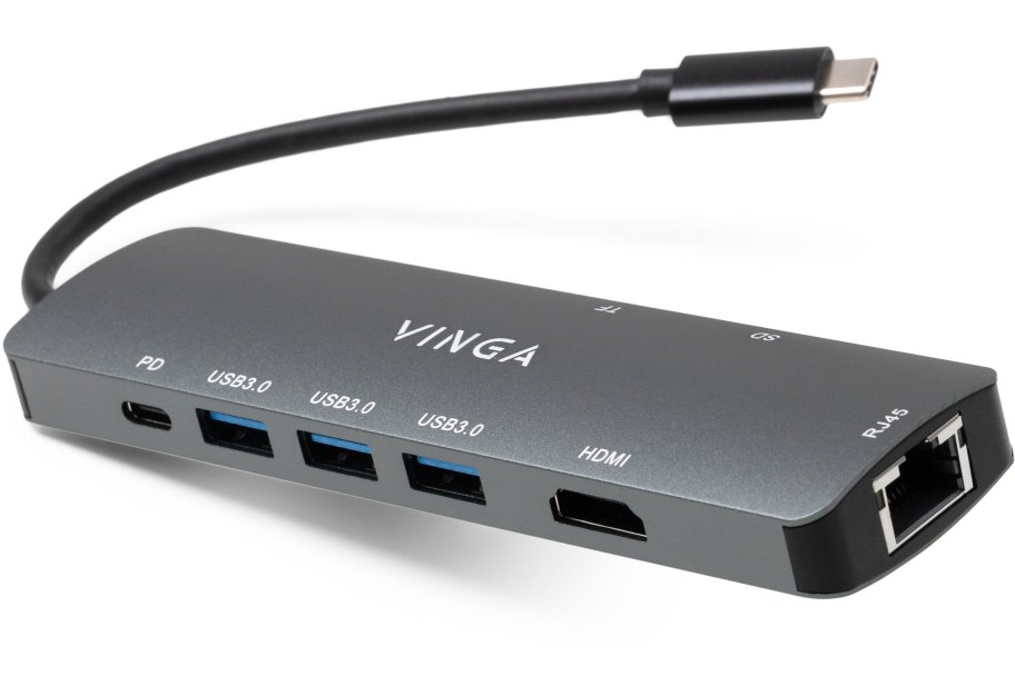Концентратор Vinga USB-C 3.1 to HDMI+RJ45_1Gbps+3xUSB3.0+SD/TF+PD100W (VHYC8)
