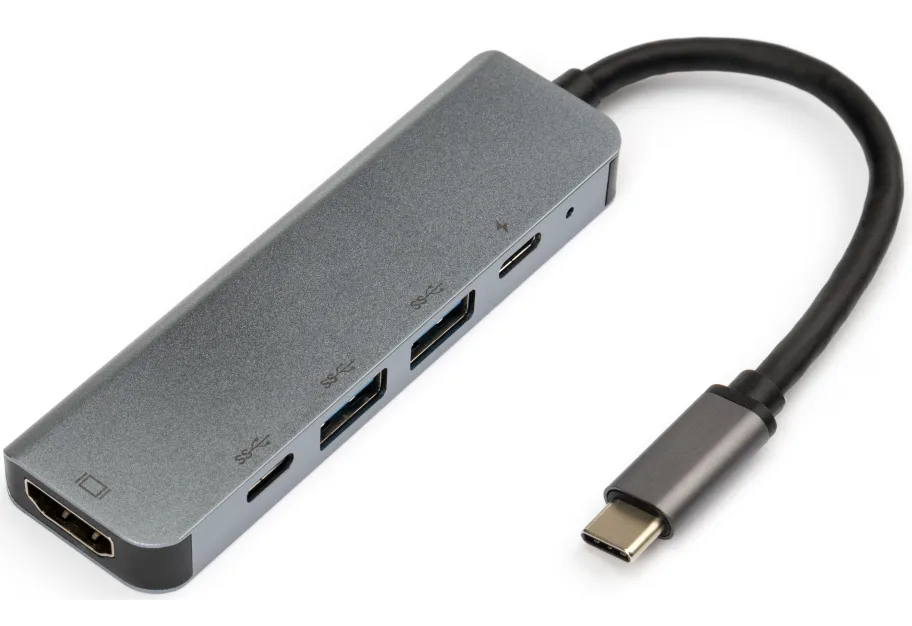 Hub Vinga Type-C to 4K HDMI+2*USB3.0+PD+USB-C 3.1 Gen1 aluminum (VCPHTC5AL)