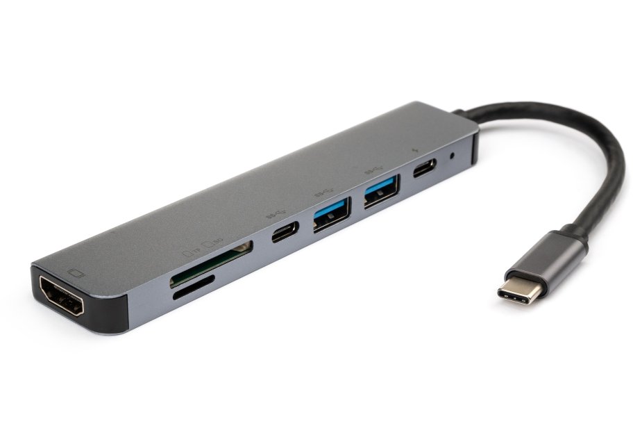Hub Vinga Type-C to 4K HDMI+2*USB3.0+SD+TF+PD+USB-C 3.1 Gen1 aluminium (VCPHTC7AL)