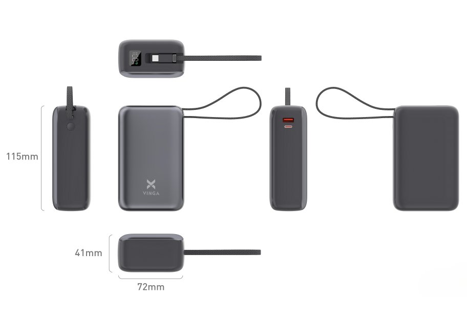 Батарея універсальна Vinga 30000 mAh 65W Display Cable (VPBB3065C)