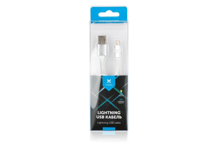 Дата кабель USB 2.0 AM to Lightning 1m flat white Vinga (VRC101WHI)