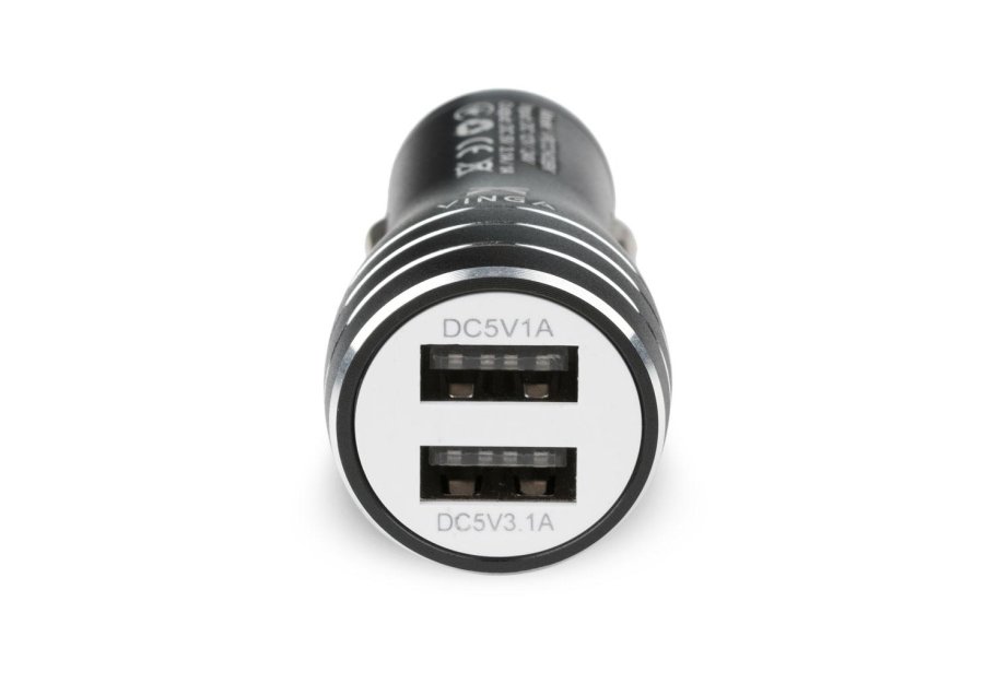 Зарядний пристрій Vinga Dual USB Car Charger aluminium black (VRCCH03BK)