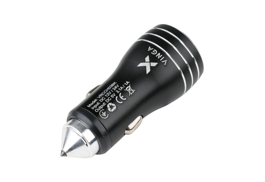 Зарядний пристрій Vinga Dual USB Car Charger aluminium black (VRCCH03BK)