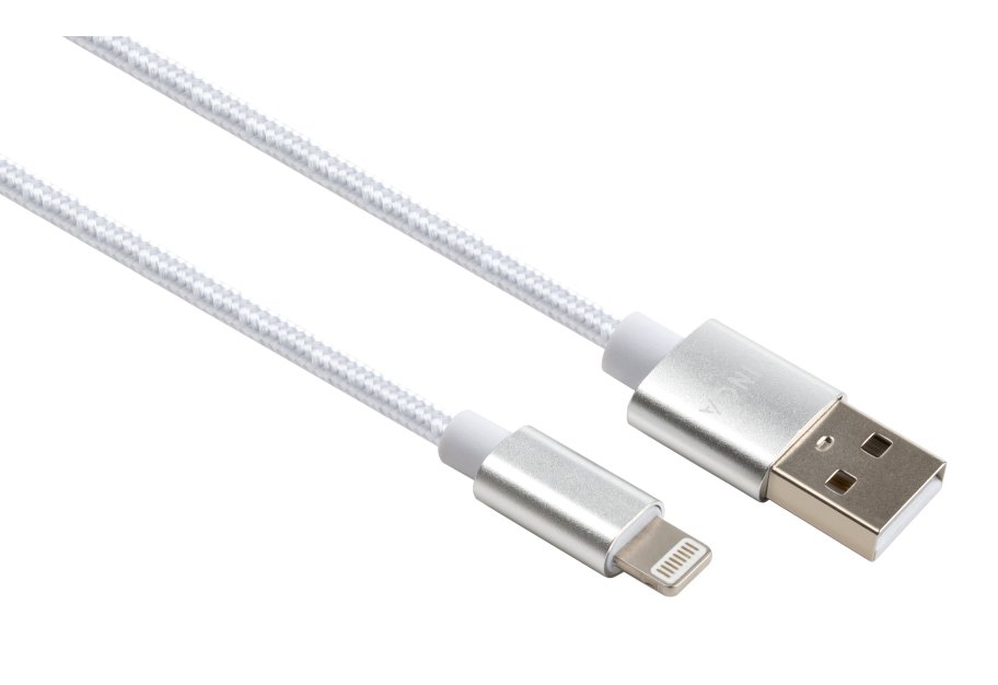 Data cable USB 2.0 AM to Lightning 1m nylon silver Vinga (VCPDCLNB1S)