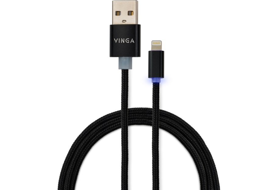 Data cable USB 2.0 AM to Lightning 1m LED black Vinga (VCPDCLLED1BK)