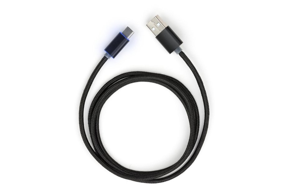 Data cable USB 2.0 AM to USB-C 1.0m LED black Vinga (VCPDCTCLED1BK)