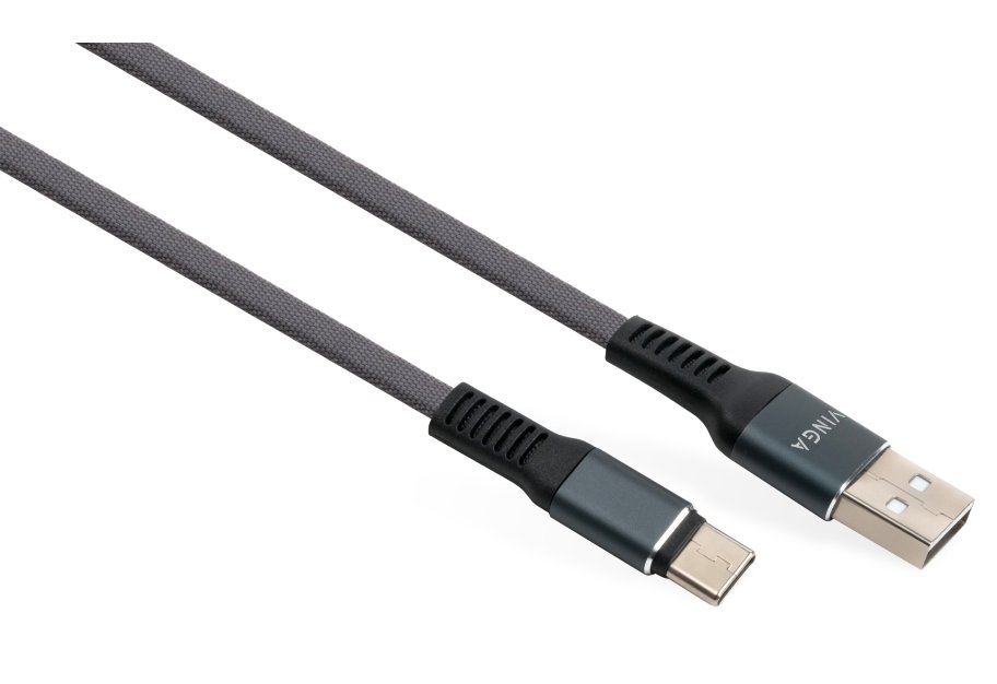 Data cable USB 2.0 AM to USB-C 1.0m flat nylon gray Vinga (VCPDCTCFNB1GR)