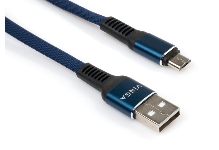 Data cable USB 2.0 AM to Micro 5P 1m flat nylon blue Vinga (VCPDCMFNB1B)