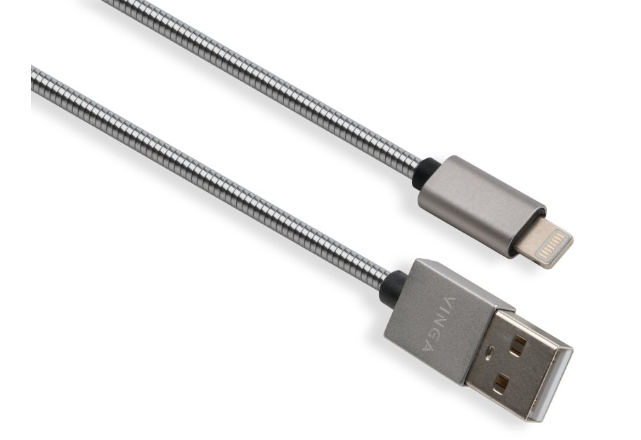 Дата кабель USB 2.0 AM to Lightning 1m stainless steel silver Vinga (VCPDCLSSJ1S)