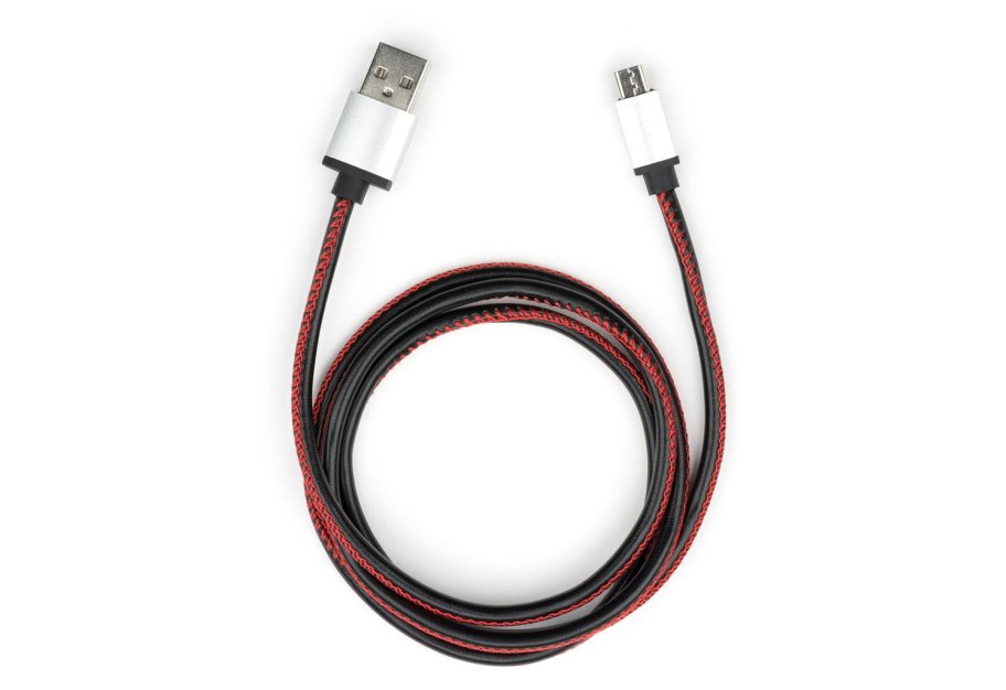 Data cable USB 2.0 AM to Micro 5P 1m pu leather black Vinga (VCPDCMLS1BK)
