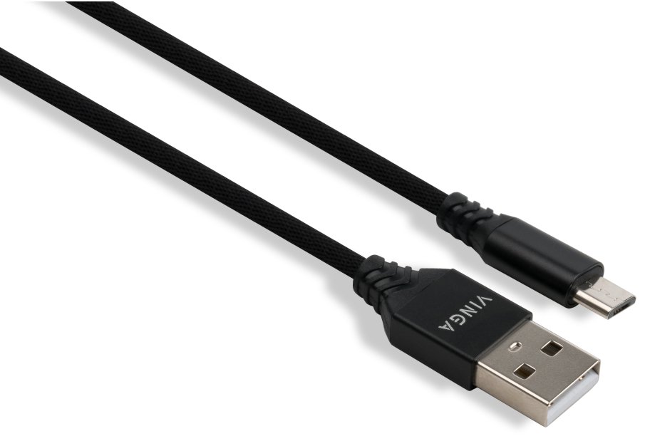 Data cable USB 2.0 AM to Micro 5P nylon 1m black Vinga (VCPDCMBN21BK)