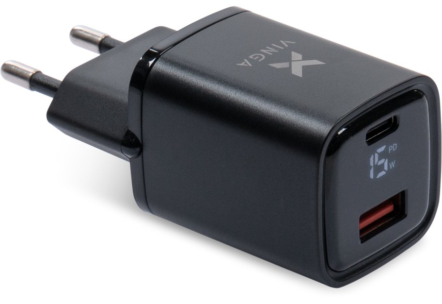 Зарядний пристрій Vinga USB-C PD30W + USB-A QC30W Display 33W Max (VCR30ACDB)