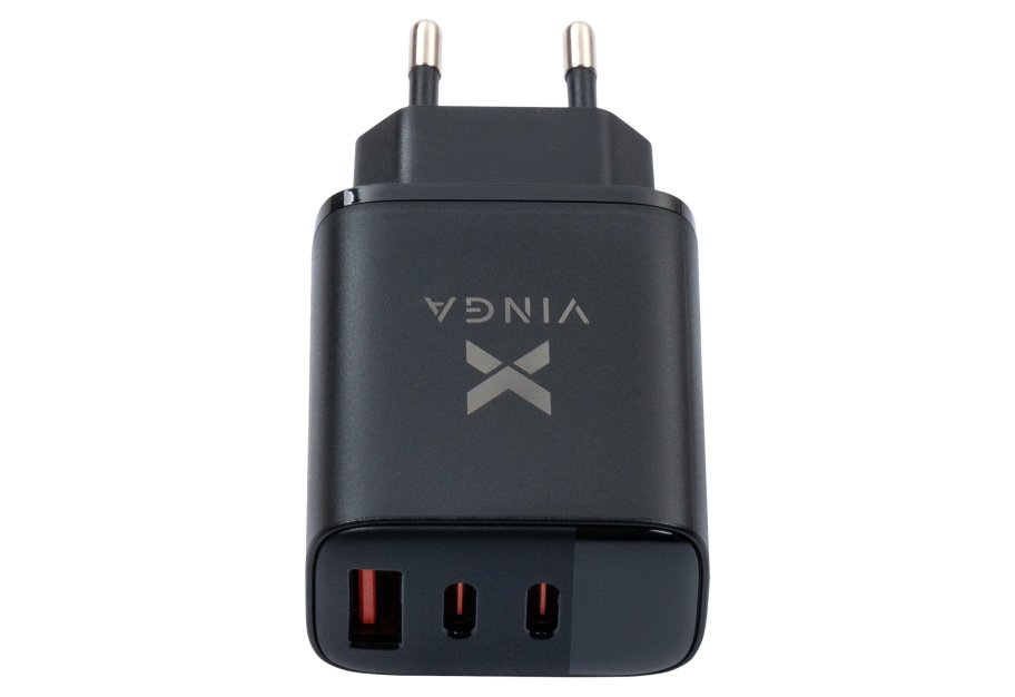 Зарядний пристрій Vinga 2xUSB-C PD30W + USB-A QC30W Display 30W Max (VCR30ACCDB)