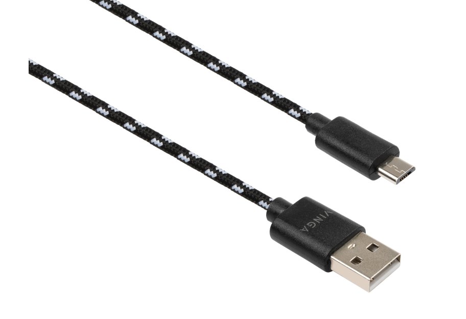 Data cable USB 2.0 AM to Micro 5P 2color nylon 1m black Vinga (VCPDCMBN31BK)