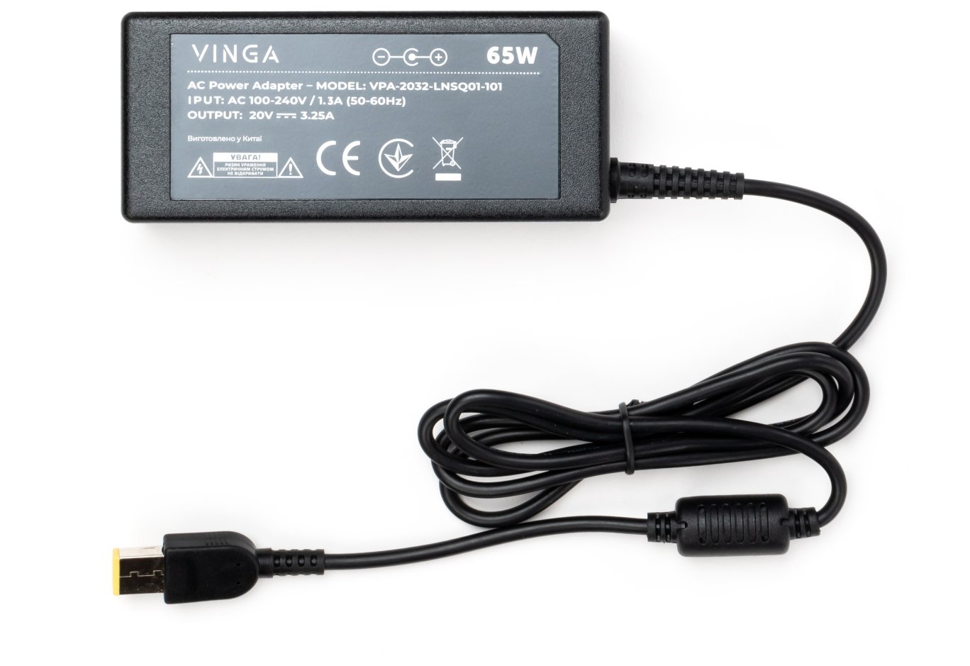Блок живлення до ноутбуку Vinga Lenovo 65W 20V 3.25А square with pin (VPA-2032-LNSQ01-101)