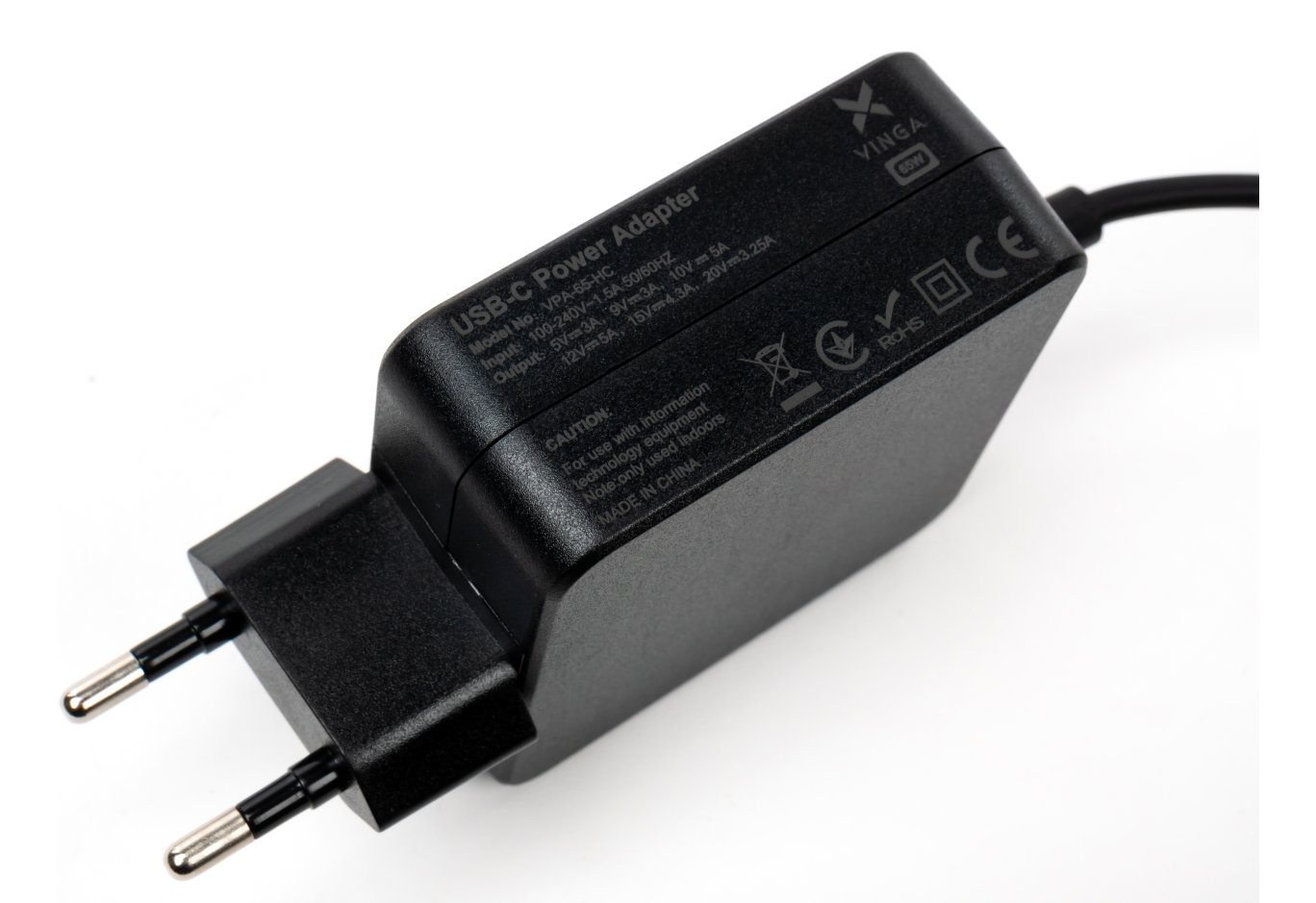 Блок живлення до ноутбуку Vinga HP 65W 5V3A/9V3A/12V5A/15V4.3A/20V3.25A USB-C (VPA-65-H-C)