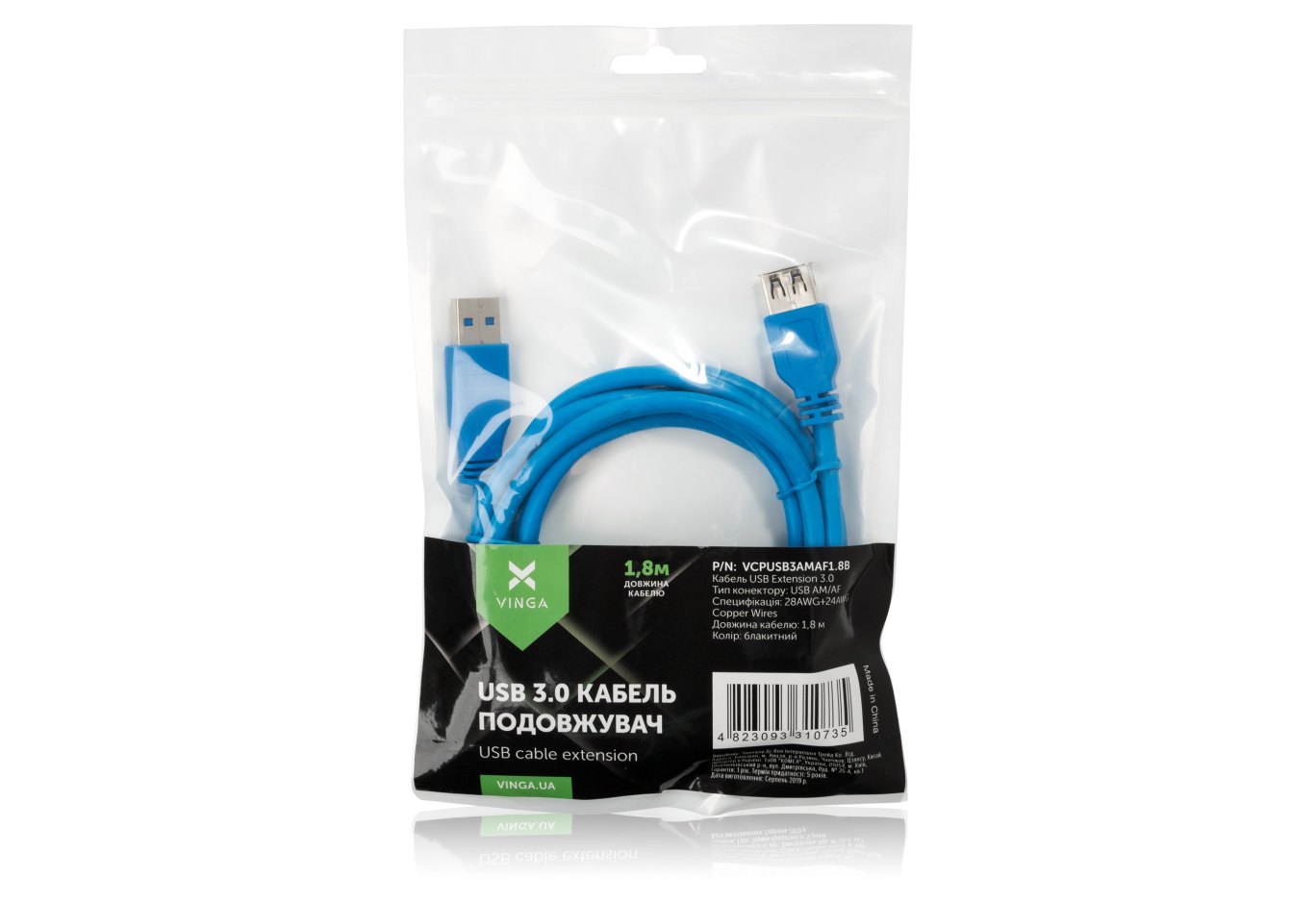 Data cable USB 3.0 AM/AF 1.8m Vinga (VCPUSB3AMAF1.8B)