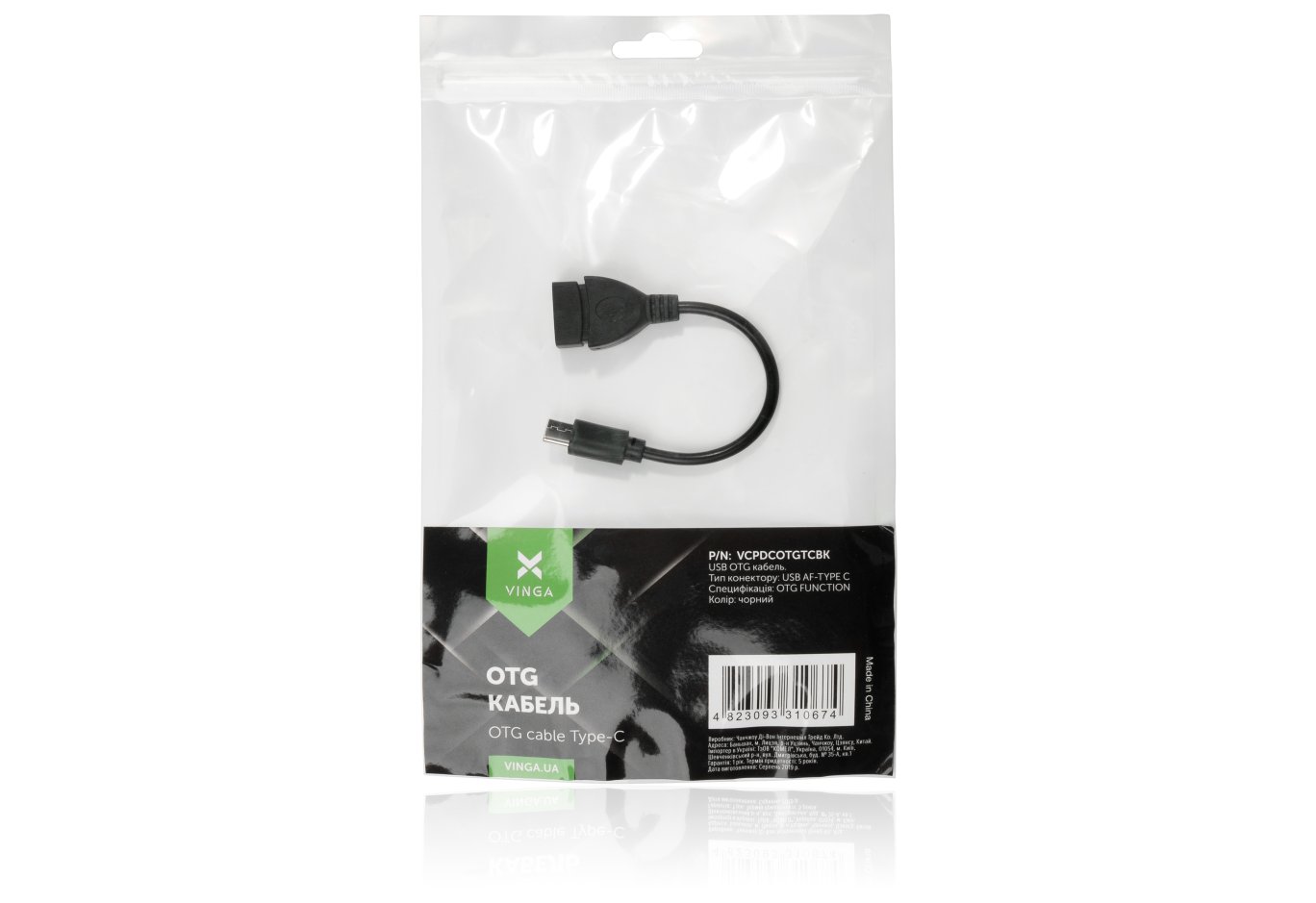 Adapter OTG USB 2.0 AF to USB-C 0.1m Vinga (VCPDCOTGTCBK)