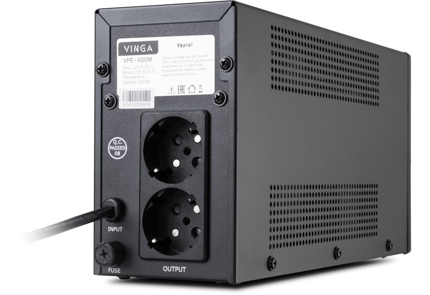 Пристрій безперебійного живлення Vinga LED 600VA metal case (VPE-600M)