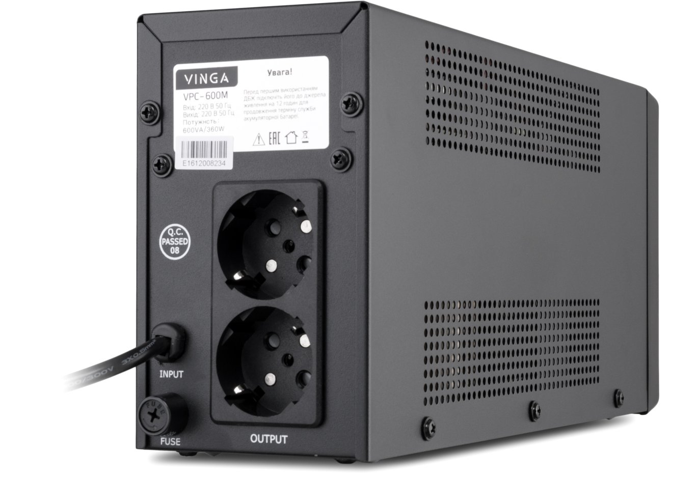 Пристрій безперебійного живлення Vinga LCD 600VA metal case (VPC-600M)