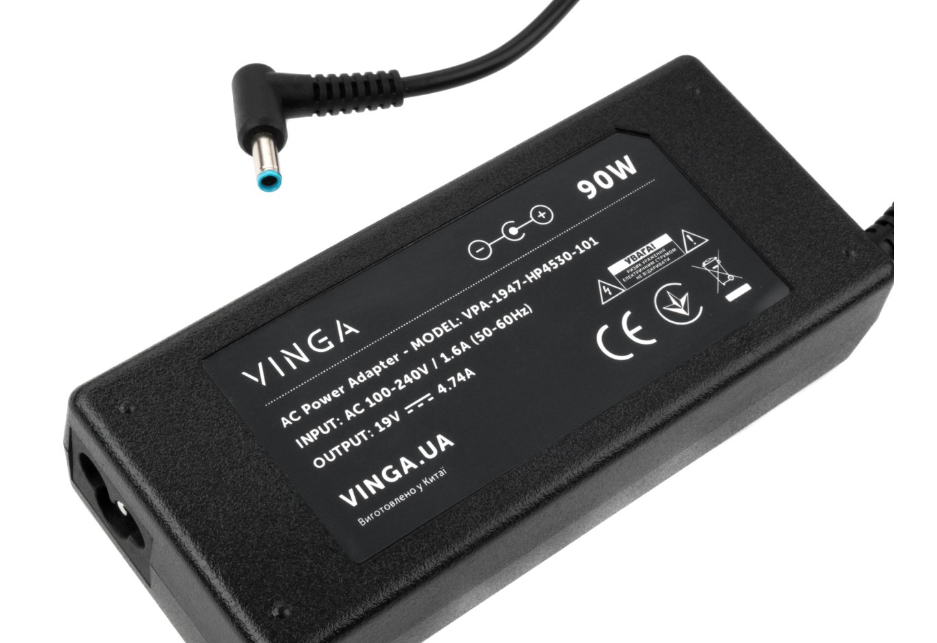 Блок живлення до ноутбуку Vinga HP 90W 19V 4.74A 4.5*3.0 (VPA-1947-HP4530-101)