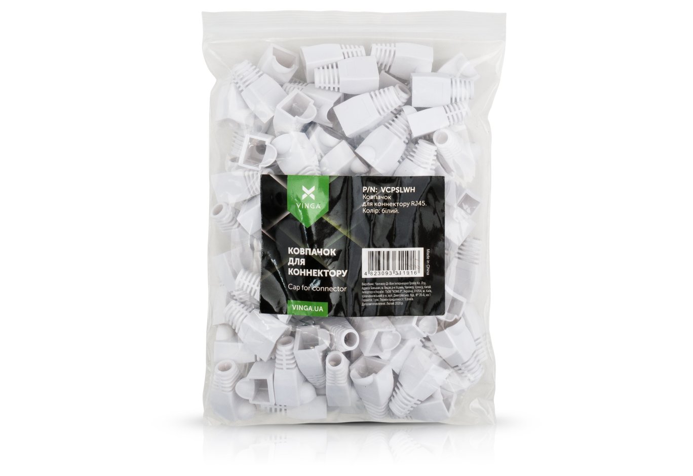 Ковпачок конектора Vinga RJ45 white (VCPSLWH)