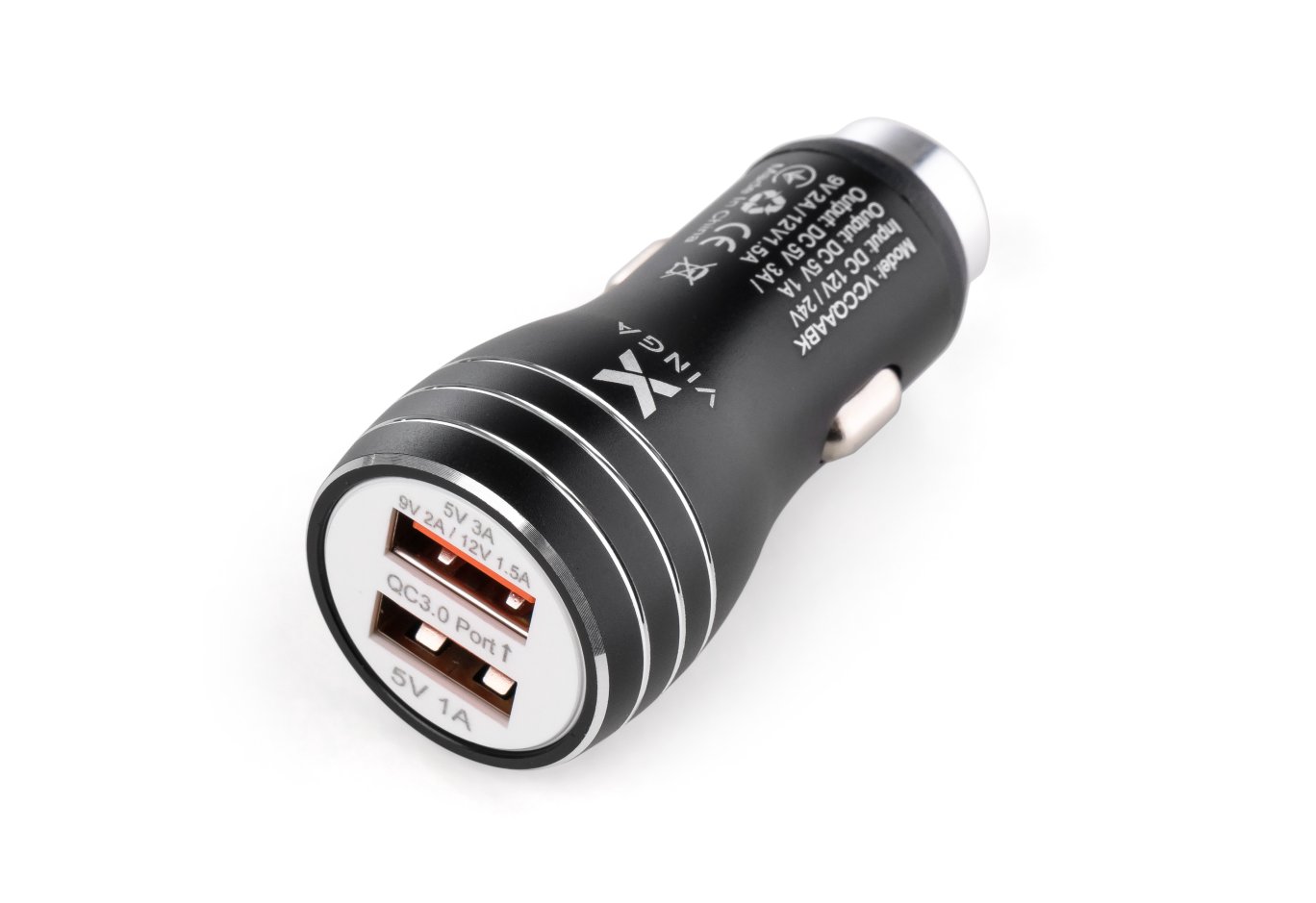 Charger Vinga QC3 Quick Dual USB Car Charger aluminium 18W Max (VCCQAABK)