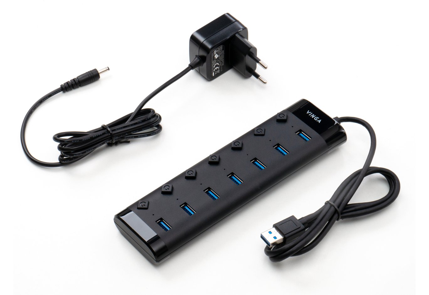 Концентратор Vinga USB3.0 to 7*USB3.0 1m cable with Switch and Power Adapter (VHA3A7B)
