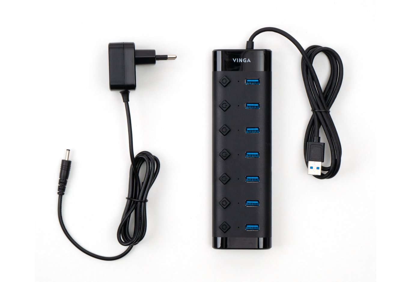 Концентратор Vinga USB3.0 to 7*USB3.0 1m cable with Switch and Power Adapter (VHA3A7B)