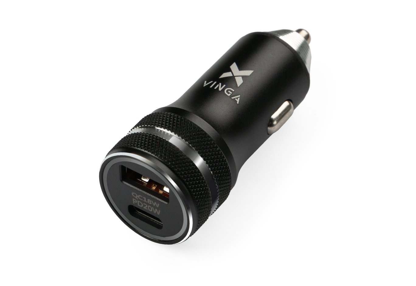 Charger Vinga QC3.0 + PD Quick Car Charger aluminium 36W Max black (VCCQPAC)