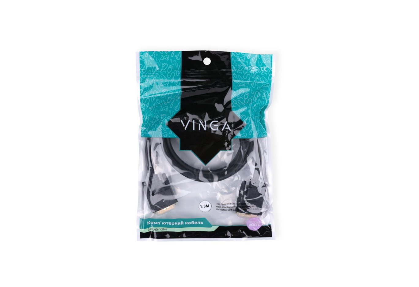 Кабель мультимедійний DVI M to DVI M 1.8m 24+1pin Vinga (DVI01-1.8)