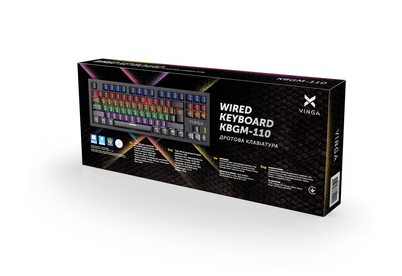 Клавіатура Vinga KBGM-110 87 key LED Blue Switch USB Black (KBGM-110 Black)