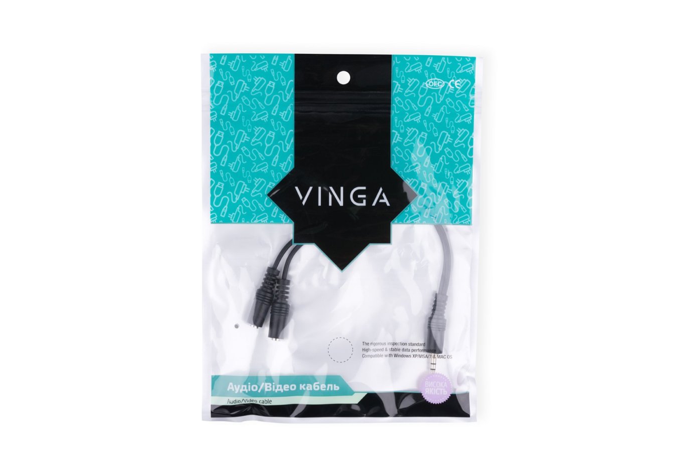 Adapter Jack 3.5mm M/2хF 0.2m Vinga (3.5STMF02-0.2)