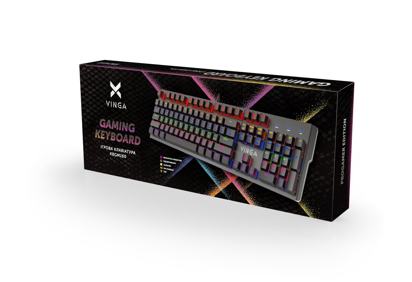 Клавіатура Vinga KBGM160 LED Outemu Blue USB Black (KBGM160 Black)