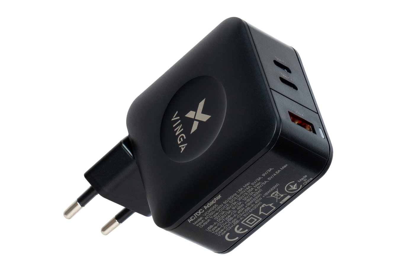 Charger Vinga GaN 65W PD+QC 2C1A ports Wall Charger (VCHG65)
