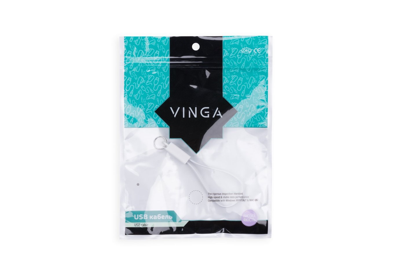 Data cable USB 2.0 AM to Lightning 0.215m Vinga (USBAMLightning-0.215)