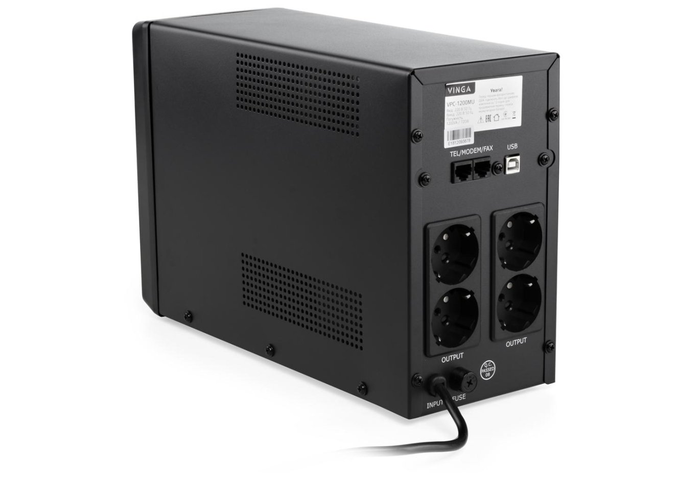 Uninterruptible Power Supply Vinga LCD 1200VA metal case with USB (VPC-1200MU)
