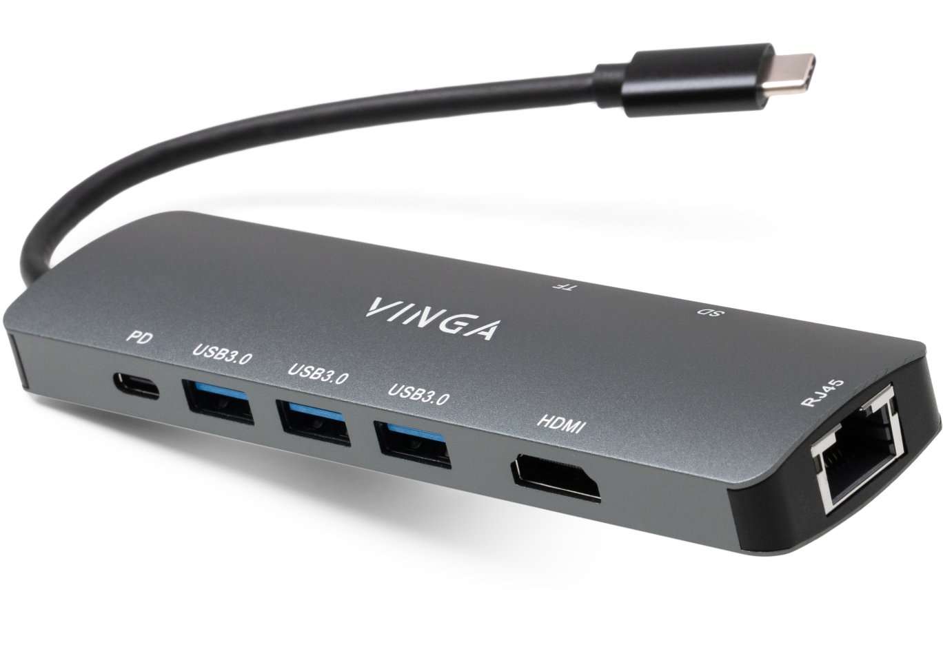 Концентратор Vinga USB-C 3.1 to HDMI+RJ45_1Gbps+3xUSB3.0+SD/TF+PD100W (VHYC8)