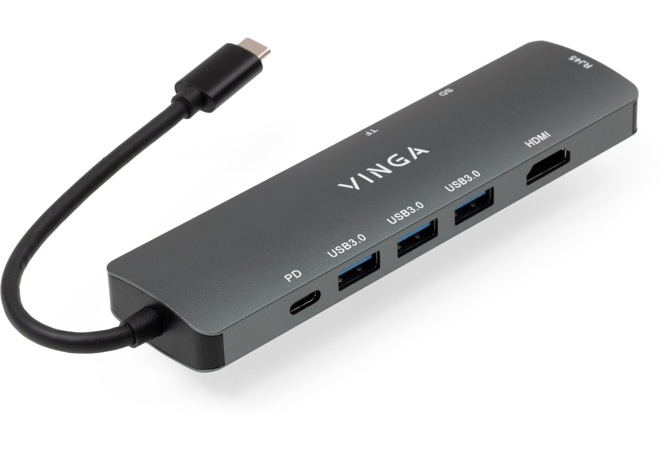 Концентратор Vinga USB-C 3.1 to HDMI+RJ45_1Gbps+3xUSB3.0+SD/TF+PD100W (VHYC8)