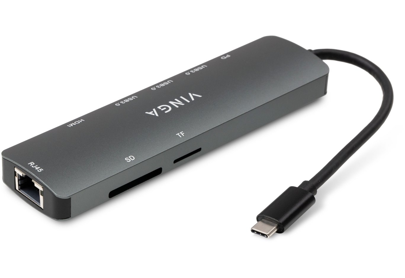 Концентратор Vinga USB-C 3.1 to HDMI+RJ45_1Gbps+3xUSB3.0+SD/TF+PD100W (VHYC8)