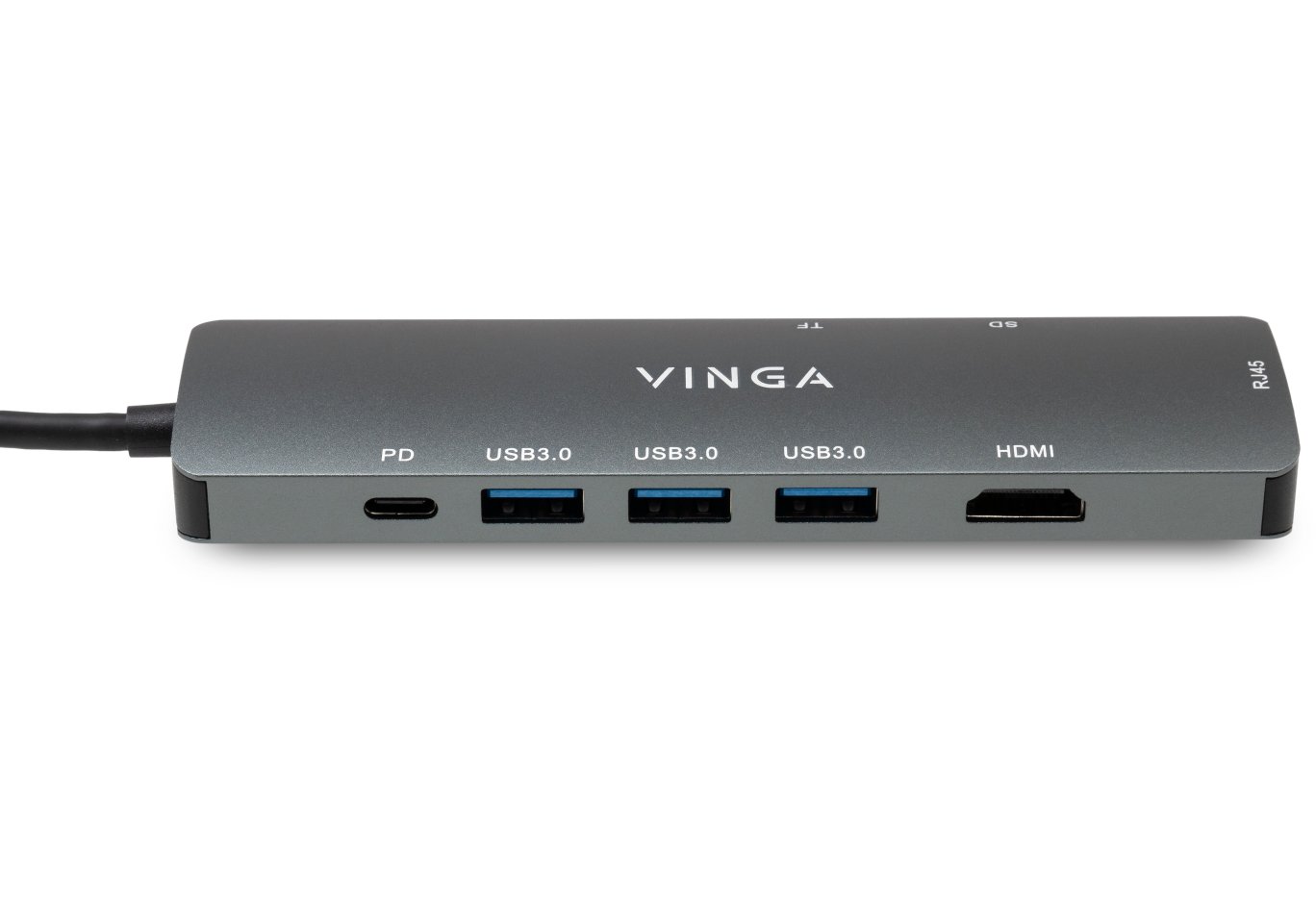 Концентратор Vinga USB-C 3.1 to HDMI+RJ45_1Gbps+3xUSB3.0+SD/TF+PD100W (VHYC8)