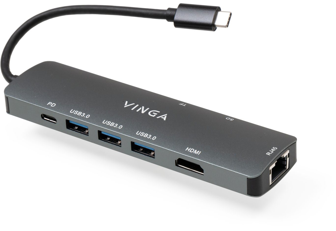 Концентратор Vinga USB-C 3.1 to HDMI+RJ45_1Gbps+3xUSB3.0+SD/TF+PD100W (VHYC8)